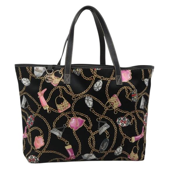 GUCCI Tote Bag Satin Outlet Black Gold - Picture 1 of 16